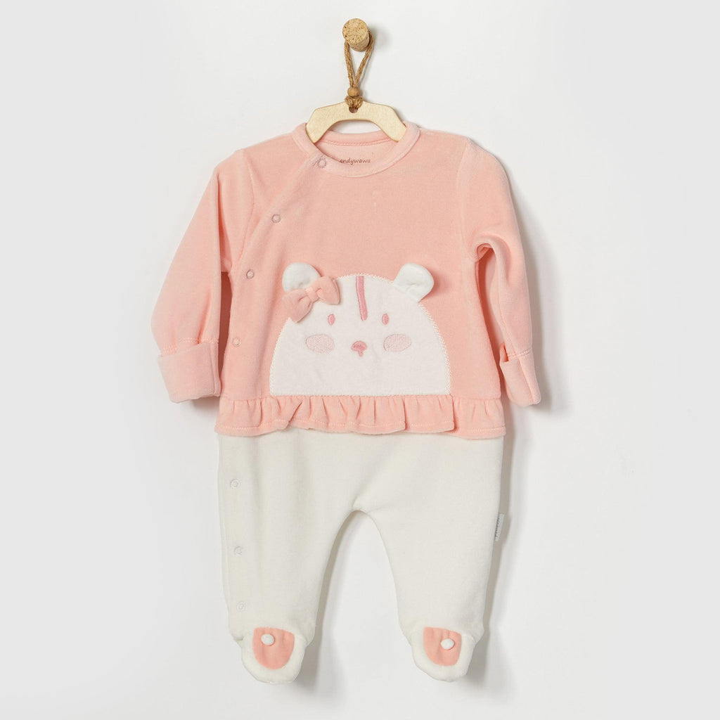 Street Style Velour Pink Girl Romper , Organic Baby Girl Clothes