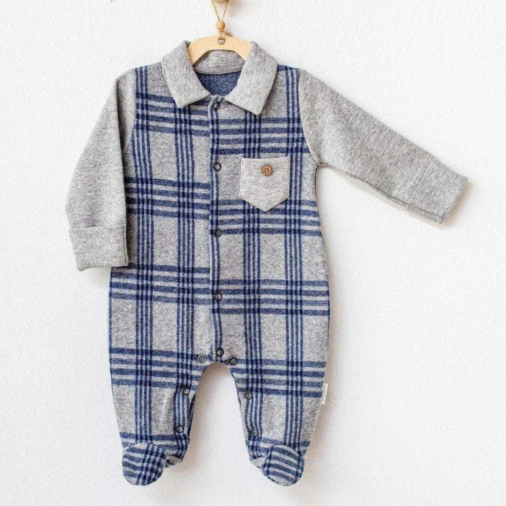 Awesome Navy Plaid All-In-One , Baby Boy Romper