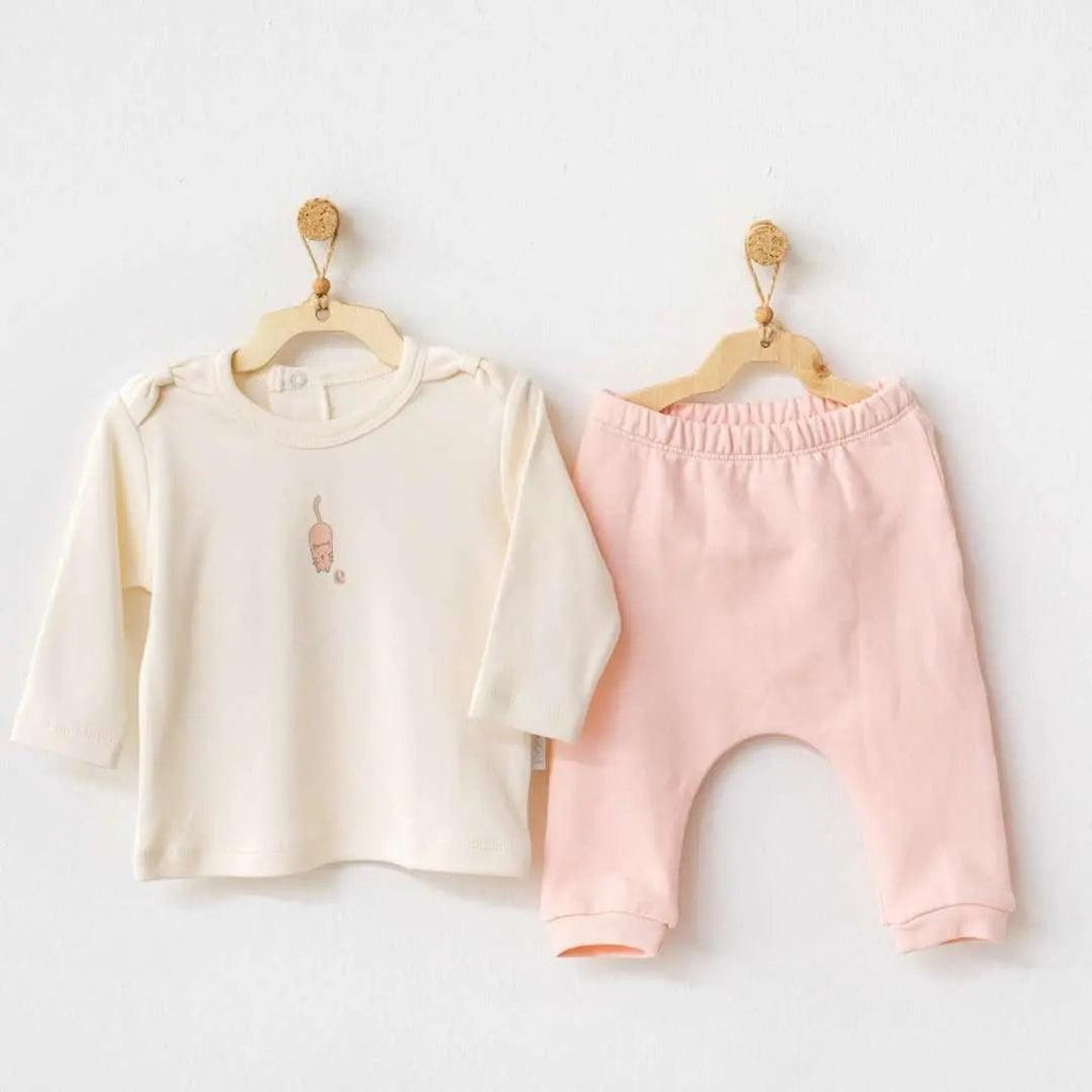 Cat Print T-Shirt & Joggers Baby Girl Outfit