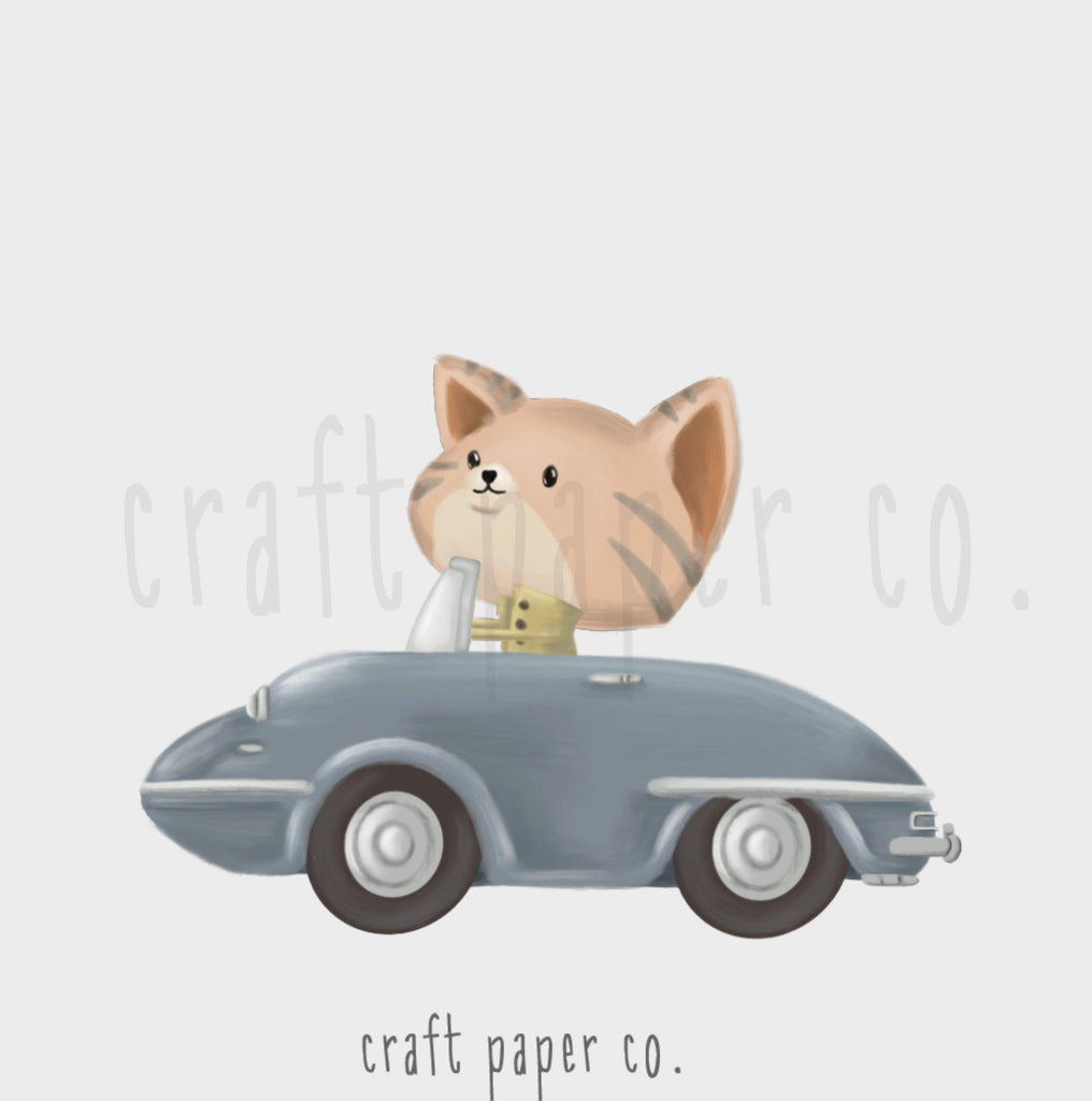 Cat in Blue Car Sticker, Removable & Reusable Nursery Wall Decals