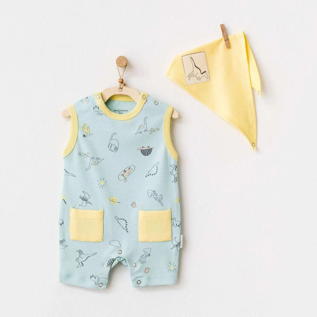 Dinosaur Team Baby Boy Romper & Bib, Organic Baby Clothes