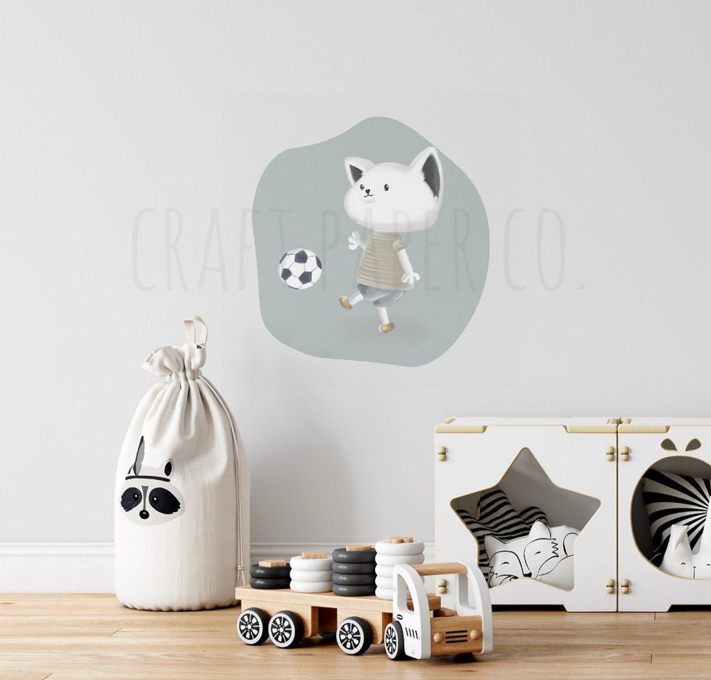 Footballer Kitty Bubble Sticker, Removable & Reusable Nursery Wall Decals