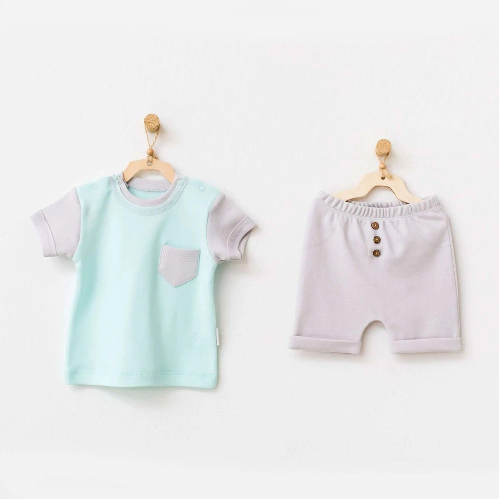 Hippo Baby Boy Short & T-Shirt , Organic Baby Boy Outfit