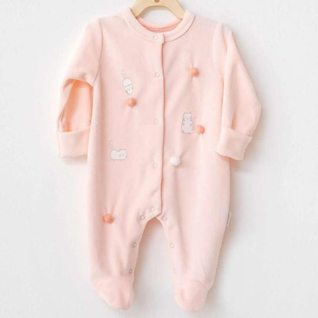 Meow Velour All-In-One , Baby Girl Sleepsuit