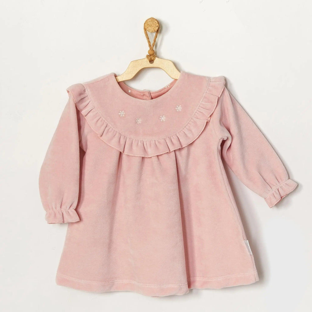 Pink Velour Baby Girl Dress , Baby Girl Clothes