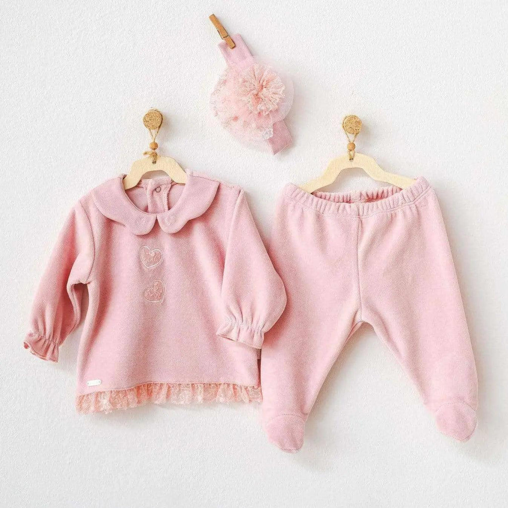 Pink Velour Baby Girl Outfit , Baby Girl Clothes