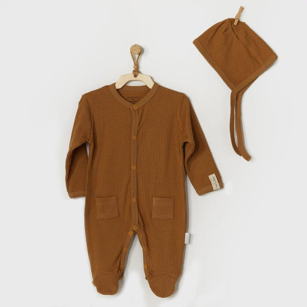 Ribbed  Baby Boy Sleepsuit with Hat