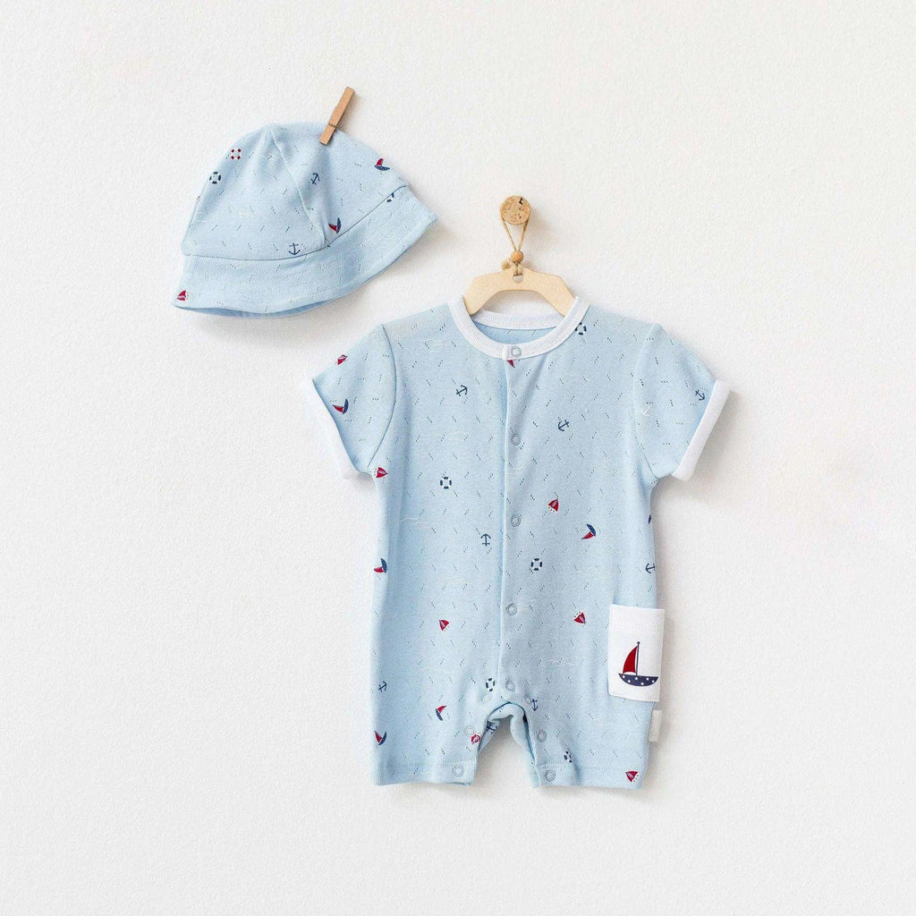 Sailor printed Summer Baby Sleepsuit & Hat