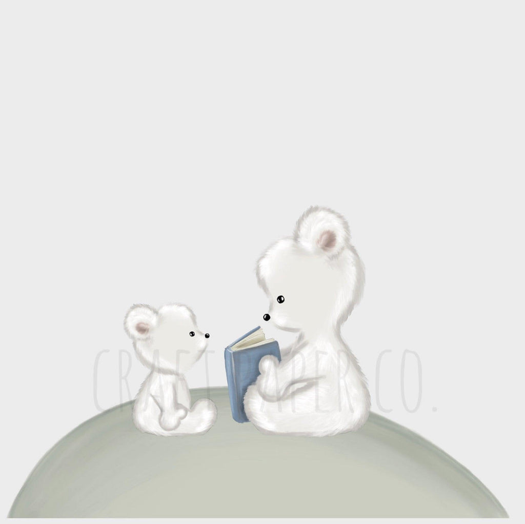 Teddy Bear Reading a Tale and Its Cub Listening Sticker