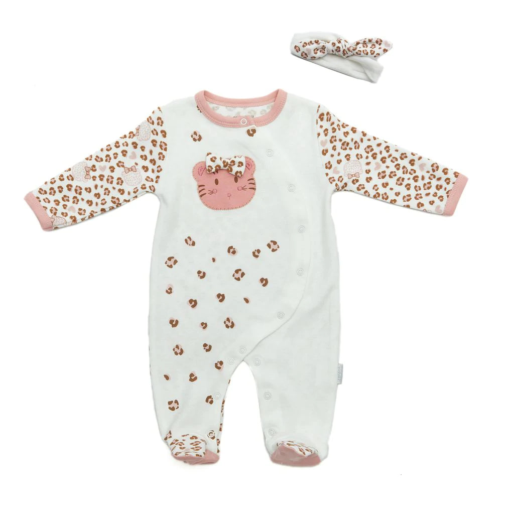 Organic Cotton Leopard Pink Baby Girl Sleepsuit